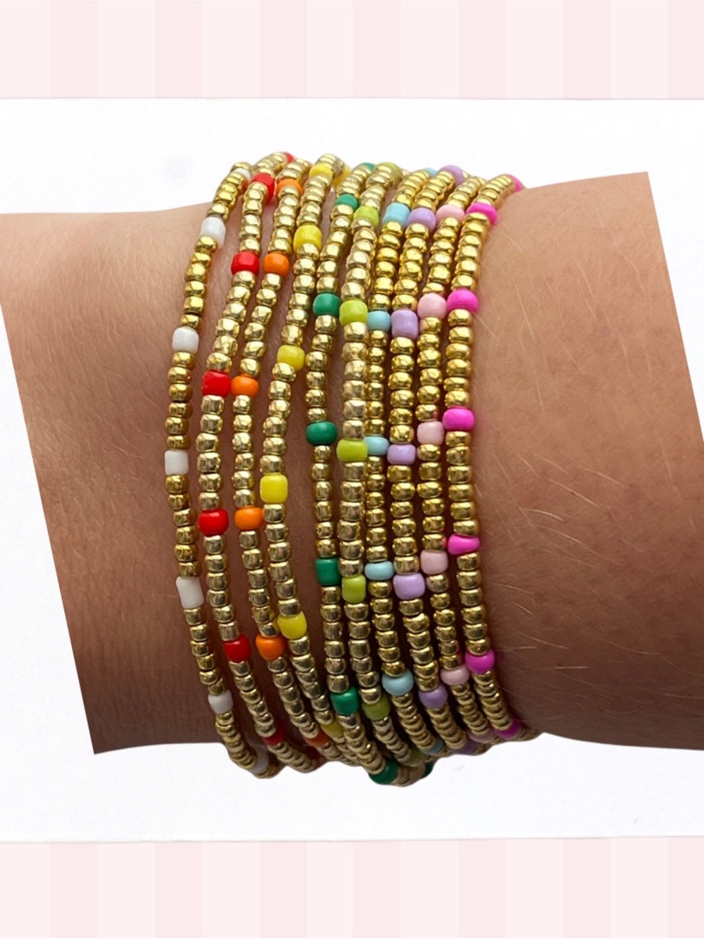 Gold Beaded Multi-Color Seed Bead Wrap Bracelet - Women